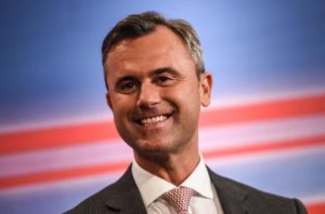 epa05275774 Norbert Hofer of right-wing Austrian Freedom Party (FPOe) smiles as he attends a TV interview on the Austrian presidential elections in Vienna, Austria, 24 April 2016. Exit polls suggested a lead for right-wing candidate Norbert Hofer. Voters could choose between six candidates. Around 6.4 million Austrians aged over 16 were eligible to vote to elect the ninth head of state of the Austrian Second Republic, founded in 1945. EPA/FILIP SINGER