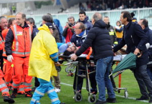 PESCARA, ITALY - APRIL 14:  Piermario Morosini of Livorno is carried to an ambulance on a stretcher after suddenly collapsing during the Serie B match between Pescara Calcio and AS Livorno at Adriatico Stadium on April 14, 2012 in Pescara, Italy. 25-year-old Italian footballer Piermario Morosini died after he suffered a cardiac arrest midway through the match. All Italian Serie A and Serie B matches for this weekend have now been suspended.   (Photo by Giuseppe Bellini/Getty Images)